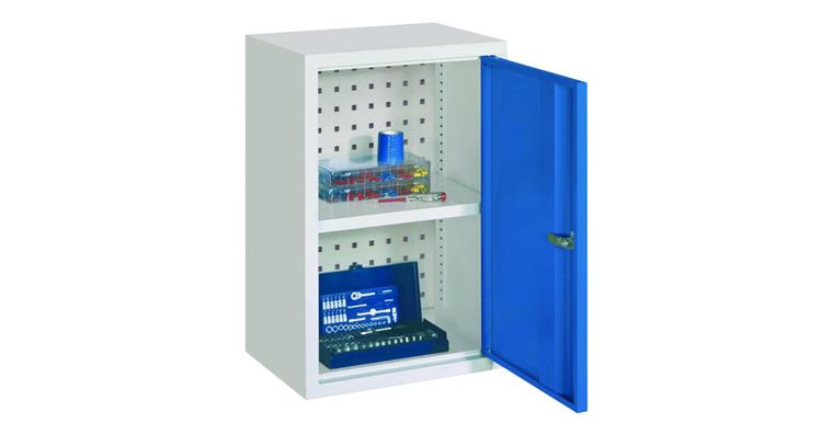 1084847200 Hängeschrank Rückwand gelocht Vollblechtür B 400mm RAL 7035/5012 lichtblau