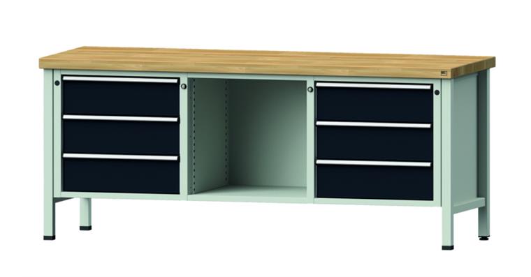 1082075620 Cabinet workbench model 120 V beech solid plate height 850 mm RAL 7035/7016