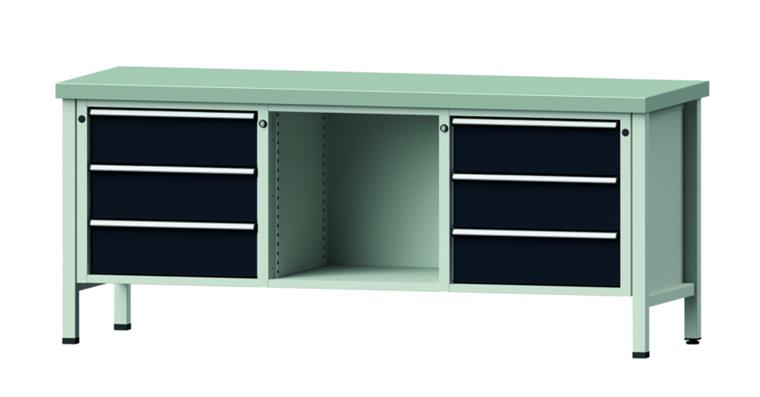 1082075622 Cabinet workbench model 120 V plate w/ sh. st. coat. height 850 mm RAL 7035/7016