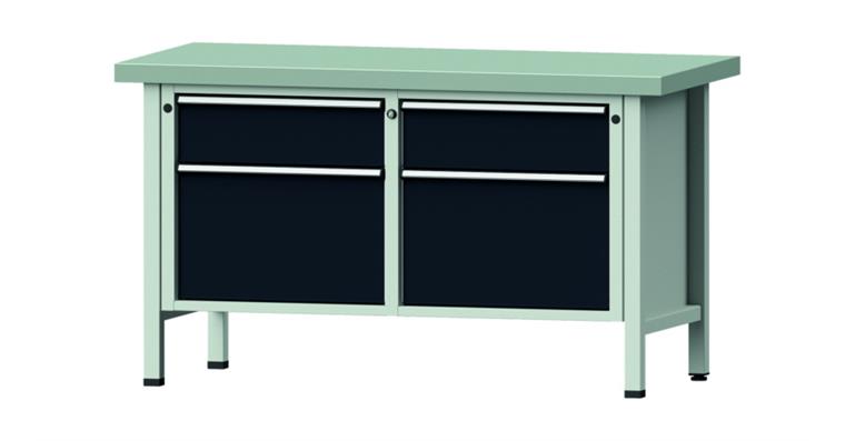 1082075642 Cabinet workbench model 205 V plate w/ sh. st. coat. height 850 mm RAL 7035/7016
