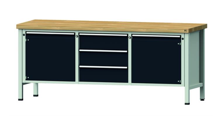 1082075650 Cabinet workbench model 122 V beech solid plate height 850 mm RAL 7035/7016