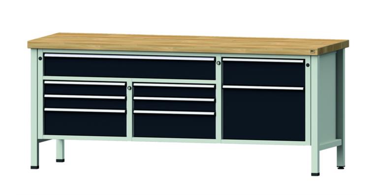 1082075670 Cabinet workbench model 282 V beech solid plate height 850 mm RAL 7035/7016