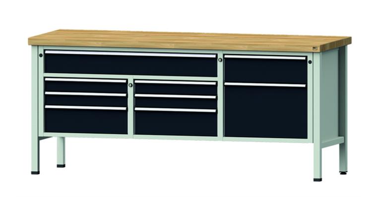 1082075673 Cabinet workbench model 282 V beech solid plate height 900 mm RAL 7035/7016