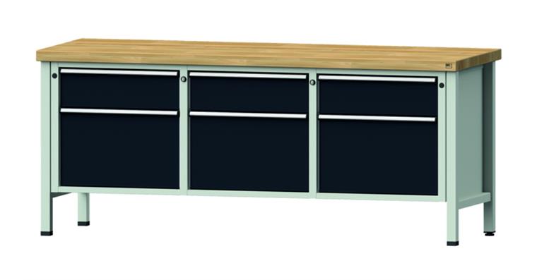 1082075690 Cabinet workbench model 223 V beech solid plate height 850 mm RAL 7035/7016