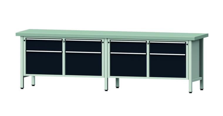 1082076642 Kastenwerkbank 205 V Platte mit Stahlblechbelag H850 mm B2800 mm RAL 7016