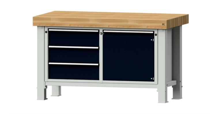 1082084601 Heavy-duty workbench 1500x800x900mm model 106VS beech solid plate RAL 7035/7016