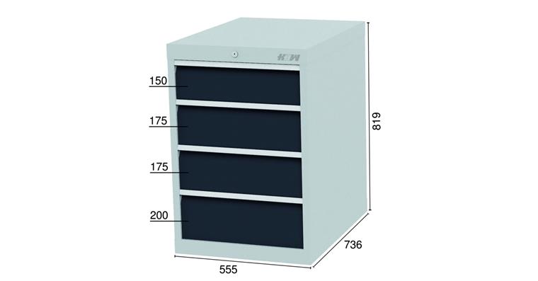 Schubladenschrank 4 Schubladen 7035/7016 1x150 2x175 1x200mm 555x736x819mm