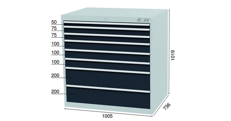 HHW Schubladenschrank 8 Schubladen 7016 1x50 2x75 3x100 2x200mm 1005x736x1019mm