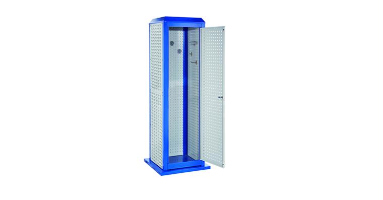 ®RasterPlan Tooltower stationär 2015x700x700mm 7035/5010 1xTür 1xLoch 2xSchlitz