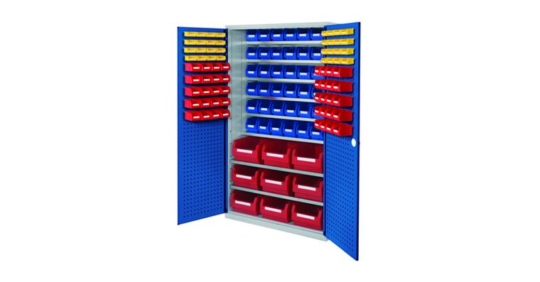 Large cabinet H1950xW1130xD590 mm 123boxes 8 shelves RAL 7035/5010