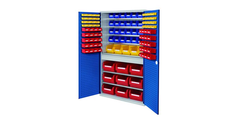 Large cabinet H1950xW1130xD590 mm 114boxes 7 shelves RAL 7035/5010