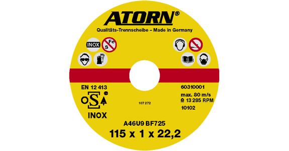 ATORN Trennscheibe für Edelstahl 180x1,5x22 mm INOX-Scheibe