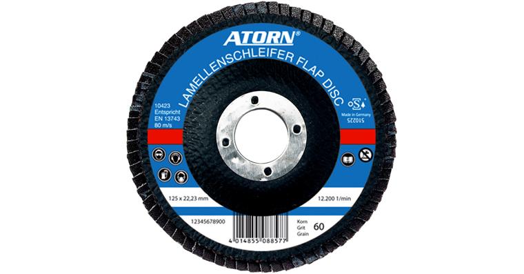 ATORN abr. flap disc grain size 40 - dia. 115 mm incl., fibre glass tool carrier