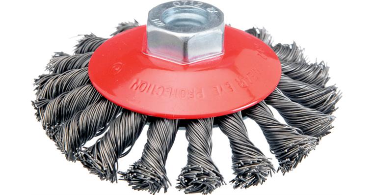 ATORN bevel brush 115 mm diameter, M14 braided V2A wire, 0.5 mm