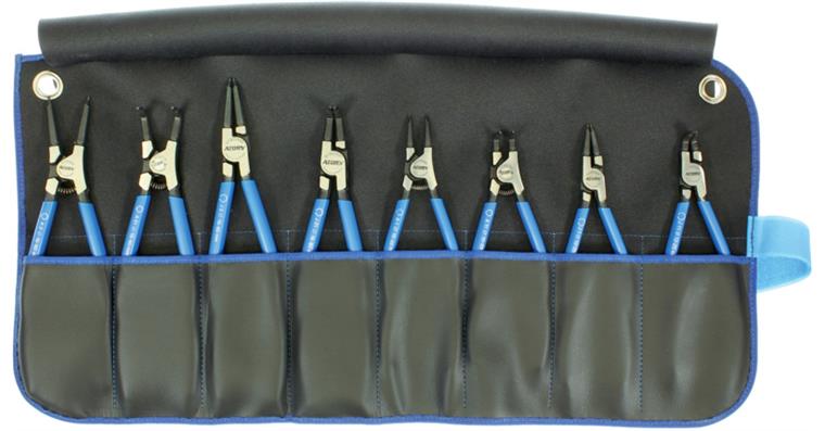 ATORN ret. ring pliers set, 8 pcs A1,A2,A11,A21,J1,J2,J11,J21 in roll-up pouch