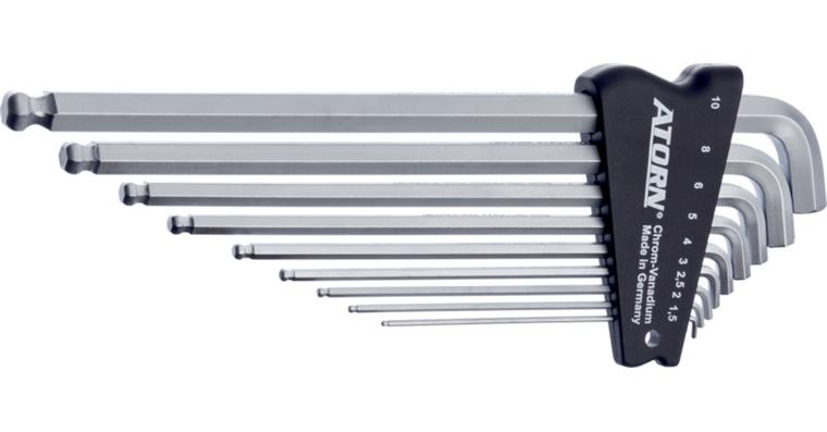 ATORN hexagonal Allen key set, 9 pieces, with ball head, 1.5–10 mm