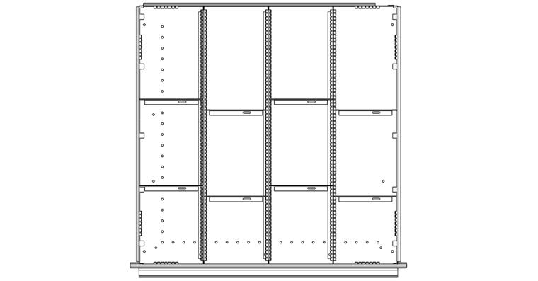 Schubladeneinteilungsset 12 Fächer Höhe 120 bis 360 mm Breite 722 mm Serie DBG