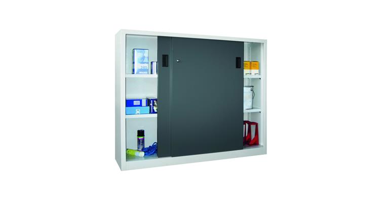 Slid door cab, solid sheet metal doors H 1200 x W 1500 x D 400 mm RAL 7035/7016