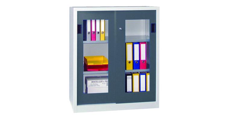 Slid door cab, doors w viewing window H 1200 x W 1000 x D 600 mm RAL 7035/7016