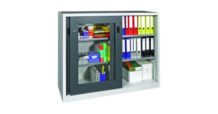Slid door cab, doors w viewing window H 1200 x W 1500 x D 500 mm RAL 7035/7016
