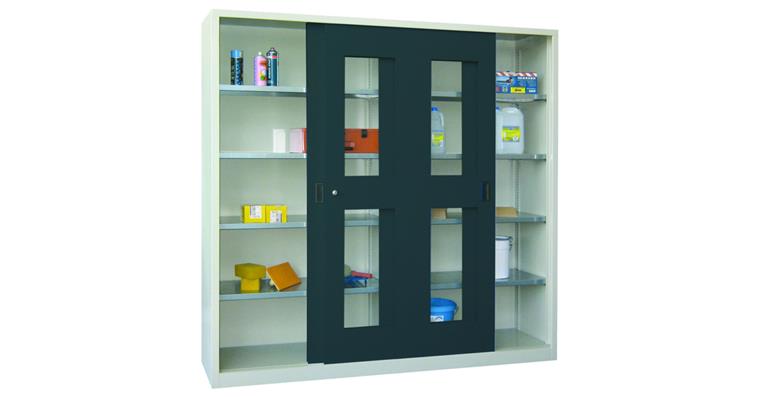 Slid door cab, doors w viewing window H 1950 x W 2000 x D 400 mm RAL 7035/7016