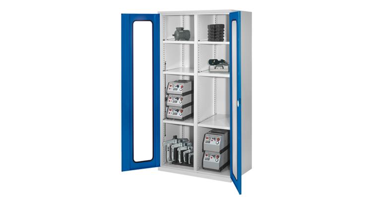 Hvy-dty cab. H1950xW1000xD600mm 4 shelves with doors w/ view. window 7035/5010