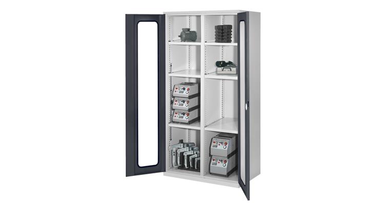 1085165305 Schwerlastschrank H1950xB1000xT600mm 6 Fachböden mit Sichtfenstertüren 7035/7016