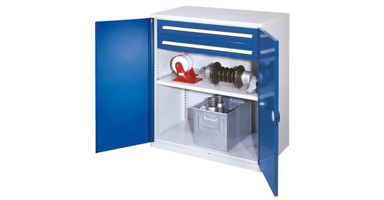 1085166301 Schwerlastschrank H1100xB1000xT600mm 1Fachboden+2Schubladen ohne MW 7035/5010