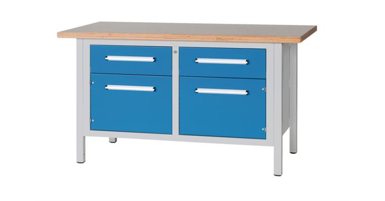 Cabinet workbench W1500XD750XH840mm 2 drawers 2 doors RAL7035/5012