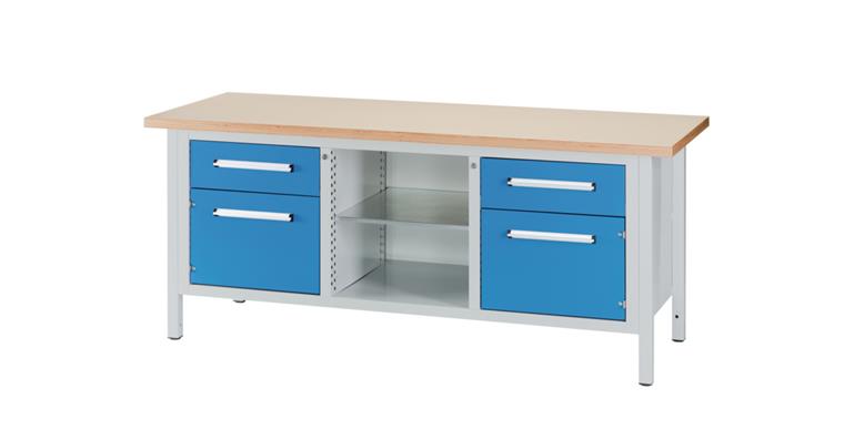 1082000161 Cabinet workbench W2000XD750XH840mm 2 drawers 2 doors RAL7035/5012
