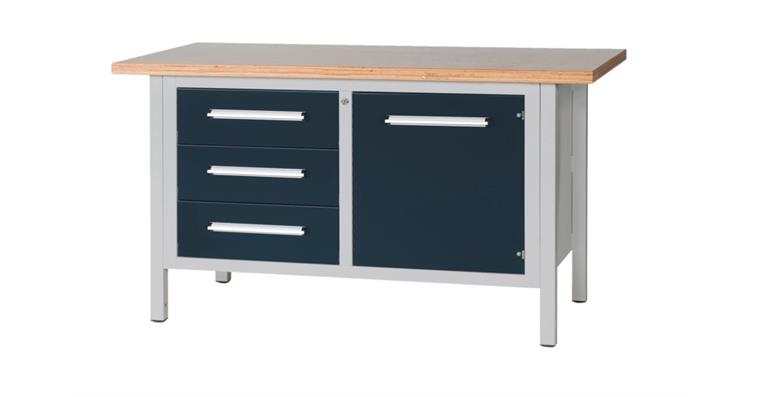 1082000331 Cabinet workbench W1500XD750XH840mm mm 3 drawers 1 door RAL7035/7016