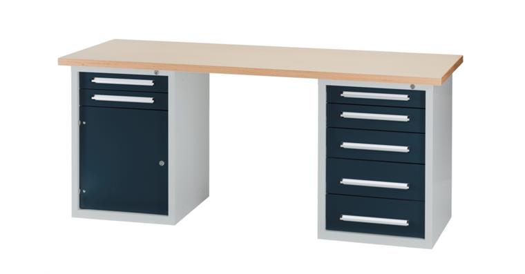 Combination workbench series DB W2000xD750xH840mm RAL7035/7016 1x door 7x drawer