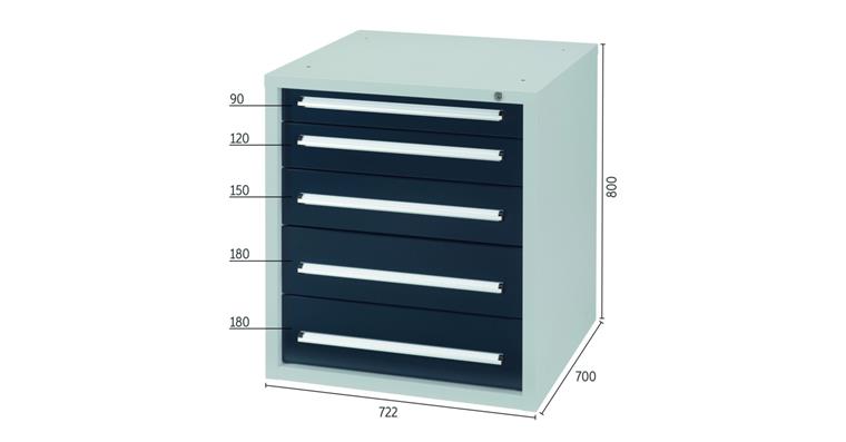 1084491403 Drawer cabinet H800XW722XD700mm 5 drawers RAL7035/7016