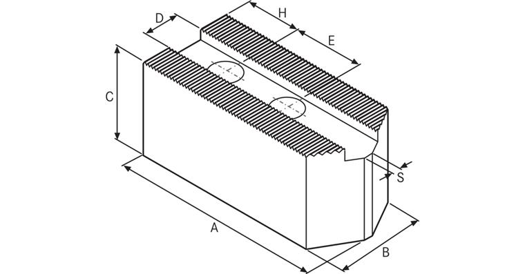 ATORN Aufsatzbacken weich angespitzt 140x50x50 mm M16 1/16 Zollx90 Grad E 28mm