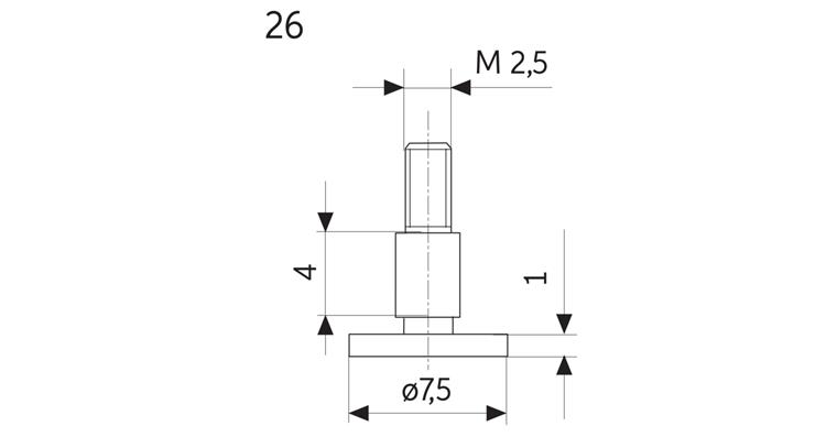 LIZZARD Flachtaster Nr. 26 für Messuhren und Feinzeiger A-Gew. M2,5 Ø 7,5 x 1 mm Ø
