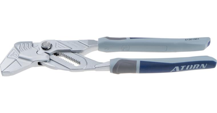 ATORN plier wrench 250 mm to AF 52 mm, matt chrome-plated, 3C grip covers