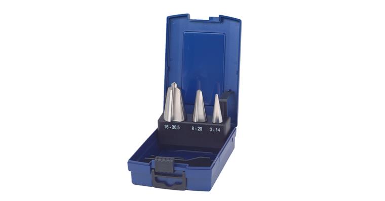Slabb. cut drll reamer sets HSS-E size 1 3–14mm, size 2 8–20mm, size 3 16–30.5mm