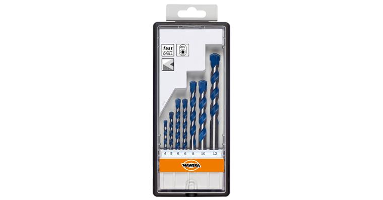 Stone drill bit carb. cutt. edges strt shank ISO 5468 set 7 pcs 4–12 mm in box