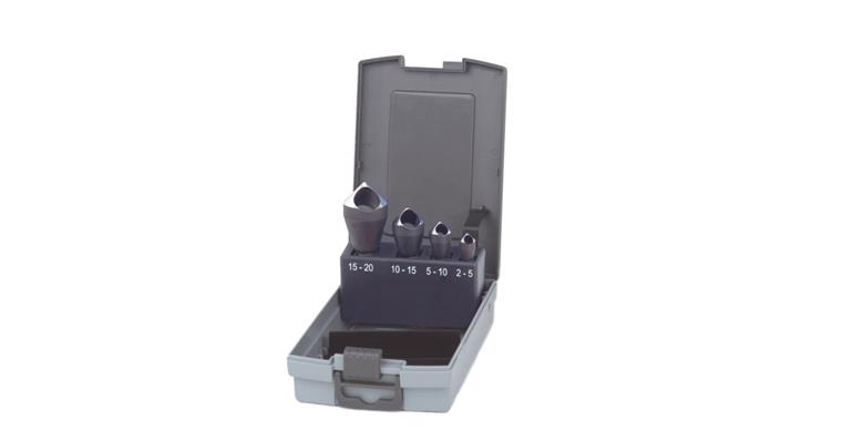 Cs. + cs. deburring tool set 4 pcs 90° str. HSS d. 2-20mm in plastic box