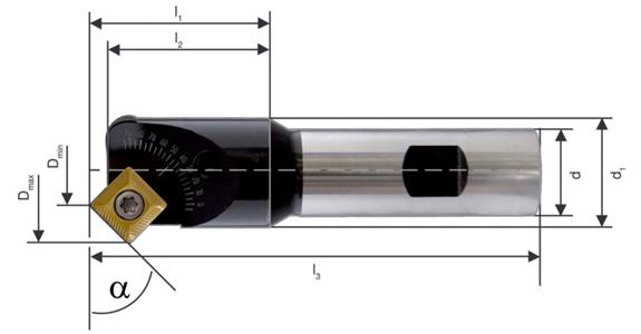 HHW Verstellbarer (0-90°) Fasenfräser M16 für Wendeplatten SD..1205