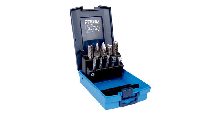 TC bur set, 10 pieces, shank dia. 6 mm, serration Combicut, in plastic box
