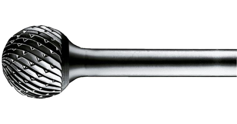 TC bur spherical (KUD), shank dia. 6 mm, serration 4, head dia.xlength 12x10 mm