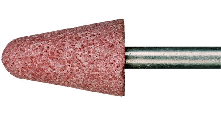 Conical mounted point corundum pink shank dia. 6 mm grit coarse 30 DxH 20x40 mm