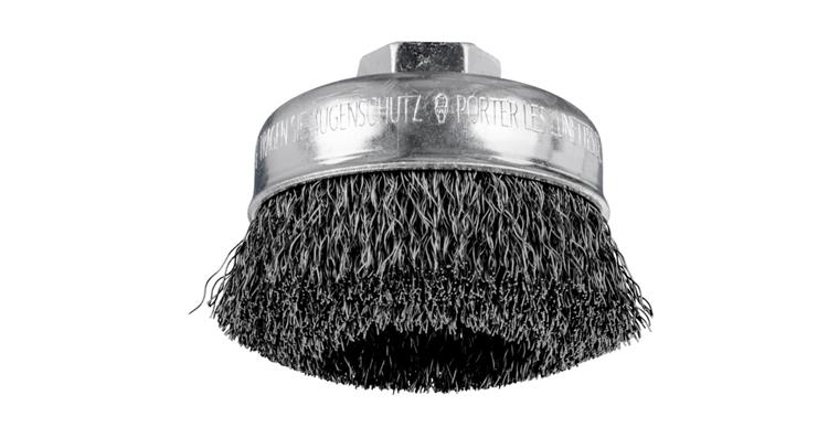 Topfbürste mit Gewinde, Ø 60mm,  Stahldraht 0,3mm, ungezopft, Drahtnutzl. 20 mm