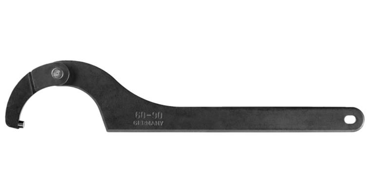 Articulated hook wrench with fixed pin dia. 3 mm for nuts dia. 22-35 mm