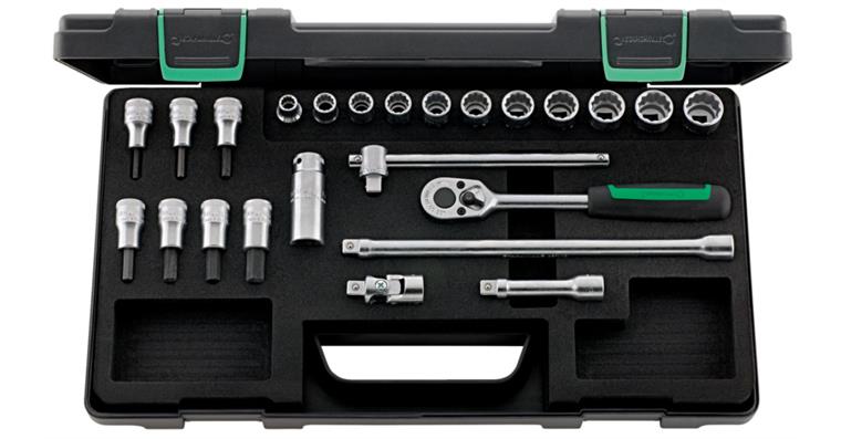3/8 Zoll 12kant Steckschlüssel-Satz 24teilig SW 8-19 mm im ABS-Kunststoffkasten