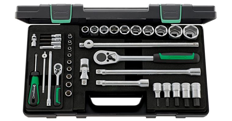1/4+1/2Zoll 6kant Steckschlüssel-Satz 38teilig SW 4-30mm im ABS-Kunststoffkasten