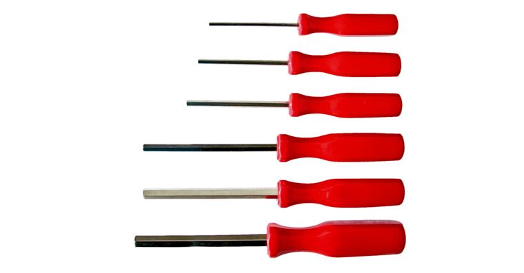 Hex pin wrench set w. straight handle nickel-pl. CV steel 6 pcs AF 3-10 mm