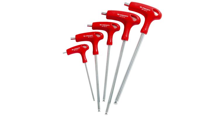 Hexagon ball head pin wrench with 2-component T-handle AF 4x183 mm