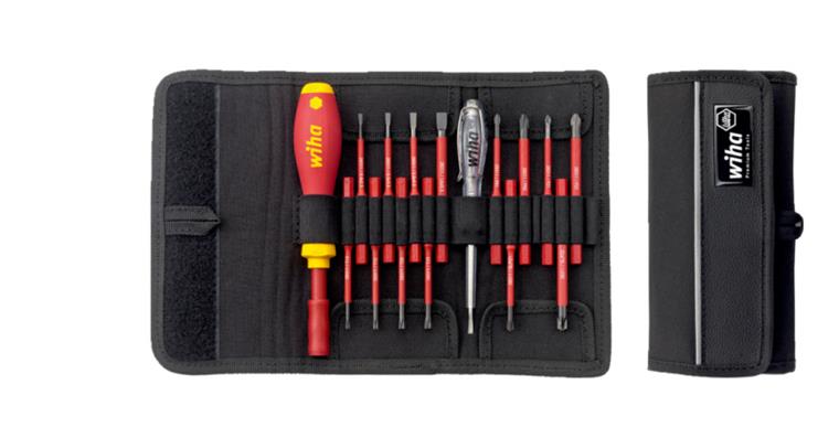 WIHA slimVario starter set, 16 pcs, VDE blade plug-in system in roll-up pouch